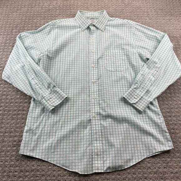 Brooks Brothers Slim Fit Shirt Men 17 - 35 White Green Checkered Polo Non-Iron - Picture 1 of 10
